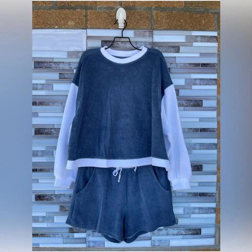 Electric and rose terrycloth color block 2 piece small